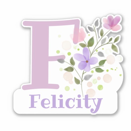 Name Felicity & Initial mit Blumendesign Aufkleber (Vorderseite)