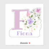 Name Fiona plus Initial mit Blumendesign Aufkleber (Blatt)