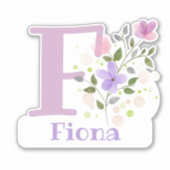 Name Fiona plus Initial mit Blumendesign Aufkleber (Vorderseite)