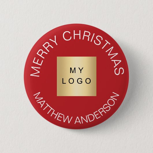 Name Firmenlogo rot weiß Weihnachten Button (Vorderseite)