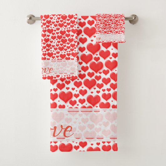 Name: Floating Red Valentine's Day Hearts Muster Badhandtuch Set (Insitu)