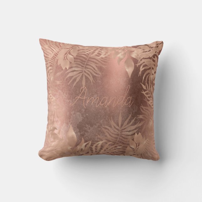 Name Floral Pink Rose Gold Tropical Copper Grungy Kissen (Vorderseite)