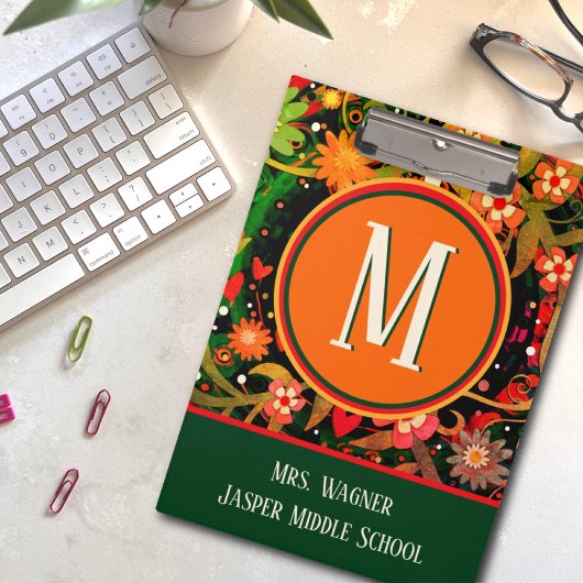 Name Floral School Info des Lehrers Monogram Klemmbrett