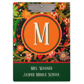 Name Floral School Info des Lehrers Monogram Klemmbrett (Vorderseite)
