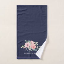 Name Floral Watercolor Navy Handtuch