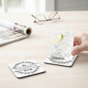 Name Floral Wreath Getränkeuntersetzer