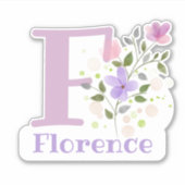 Name Florence & Initial mit Blumendesign Aufkleber (Vorderseite)
