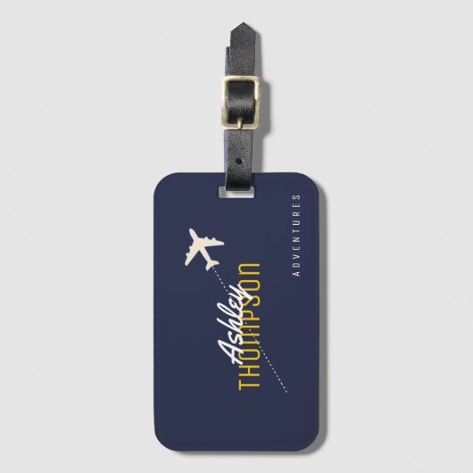 Name & Flugzeug für Ihre Reiseabenteuer stilvoll Gepäckanhänger (Vorderseite Vertikal)
