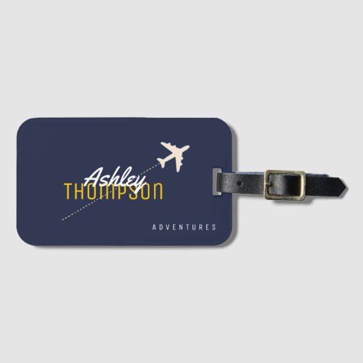 Name & Flugzeug für Ihre Reiseabenteuer stilvoll Gepäckanhänger (Vorderseite (Horizontal))
