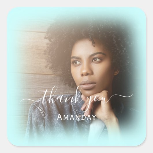 Name Foto Aqua Blue Bridal Sweet16 Quadratischer Aufkleber (Vorderseite)