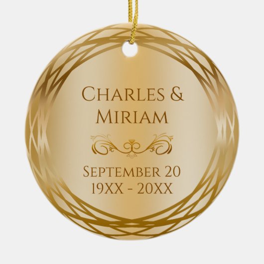 Name & Foto Golden 50. Hochzeit-Jubiläumsgeschenk Keramik Ornament (Vorne)