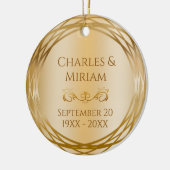 Name & Foto Golden 50. Hochzeit-Jubiläumsgeschenk Keramik Ornament (Links)