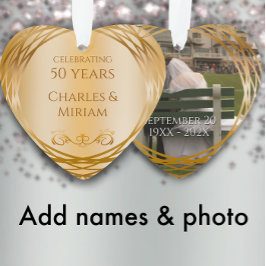 Name & Foto Golden 50. Hochzeitliches Herzstück Ornament