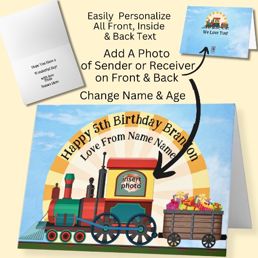 Name Foto Image Child's Steam Train Boy's Karte