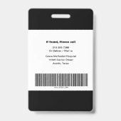 Name, Foto, Info, Logo, Strichcode Ausweis (Rückseite)