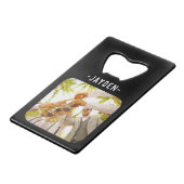 Name & Foto Kreditkarte Flaschenöffner (Rückseite Schrägansicht)