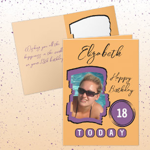 Name Foto orange lila 18. Geburtstag hinzufügen Karte