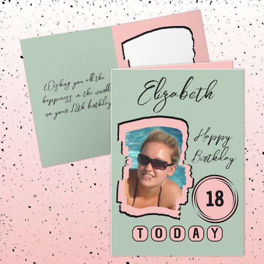 Name Foto pink grün 18. Geburtstag hinzufügen Karte