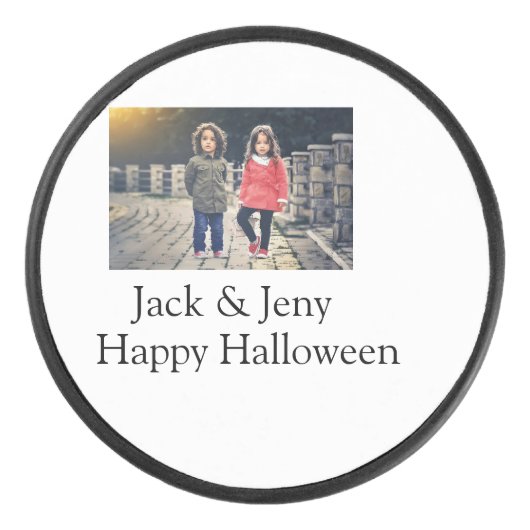 Name Foto Text Halloween Junge Eishockey Puck (Vorderseite)