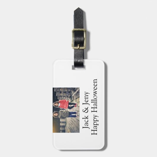 Name Foto Text Halloween Junge Gepäckanhänger (Vorderseite vertikal)