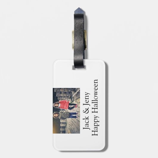 Name Foto Text Halloween Junge Gepäckanhänger (Rückseite vertikal)