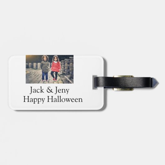 Name Foto Text Halloween Junge Gepäckanhänger (Rückseite horizontal)