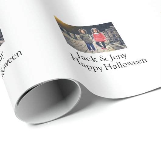 Name Foto Text Halloween Junge Geschenkpapier (Rolleneckpunkt)
