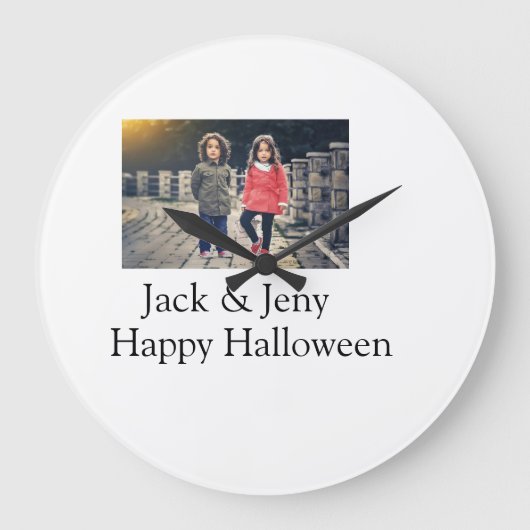 Name Foto Text Halloween Junge Große Wanduhr (Vorderseite)