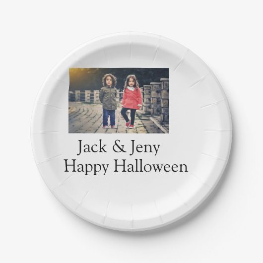 Name Foto Text Halloween Junge Pappteller (Vorderseite)