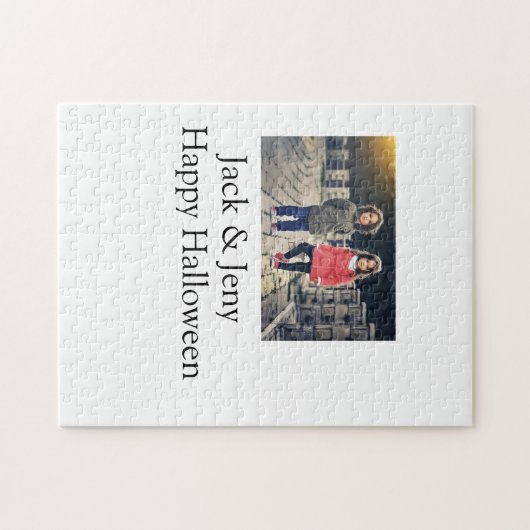 Name Foto Text Halloween Junge Puzzle (Horizontal)