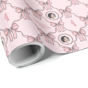 Name Foto Text Stimmung Rosa Kokette Schleife Geschenkpapier