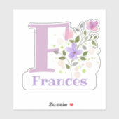 Name Frances & Initial mit Blumendesign Aufkleber (Blatt)