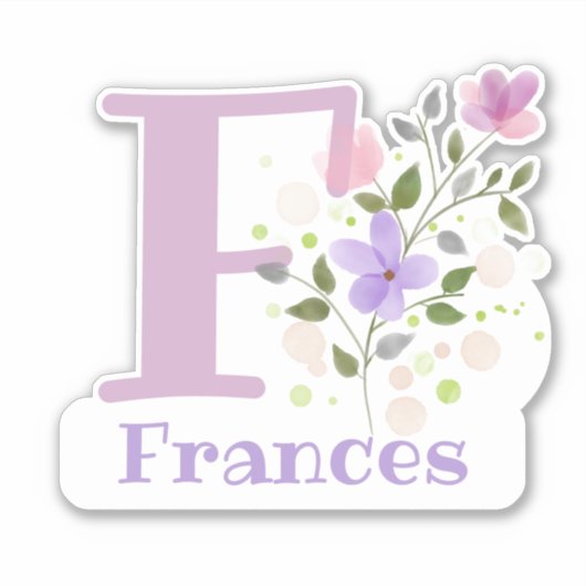 Name Frances & Initial mit Blumendesign Aufkleber (Vorderseite)