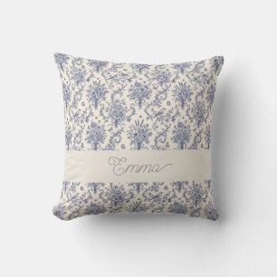 Name Französisches Land Toile de Jouy Blaues Muste Kissen