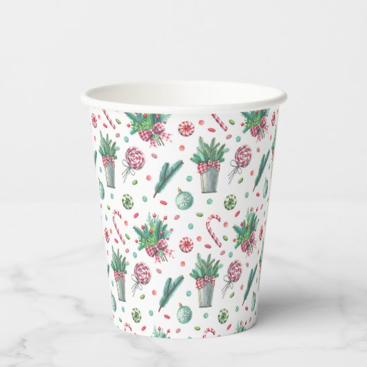 Name, Frohe Weihnachten Ferns Ornaments Candy 8oz Pappbecher (Rückseite)