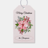 Name, Frohe Weihnachten Pink Poinsettia Blume 10 Geschenkanhänger (Vorderseite)