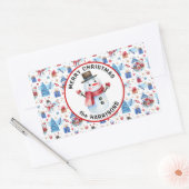 Name, Frohe Weihnachten, Retro Snowman Muster Rechteckiger Aufkleber (Umschlag)