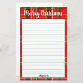 Name Frohe Weihnachten Rot / Grün Tartan Kariert Briefpapier (Vorne/Hinten)