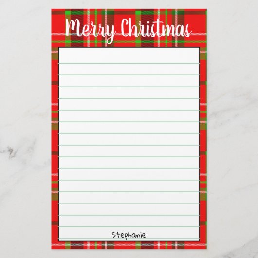 Name Frohe Weihnachten Rot / Grün Tartan Kariert Briefpapier (Vorderseite)