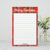 Name Frohe Weihnachten Rot / Grün Tartan Kariert Briefpapier (Stehend Vorderseite)
