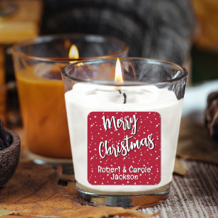 Name, Frohe Weihnachten Rot Weiße Sterne Quadratischer Aufkleber