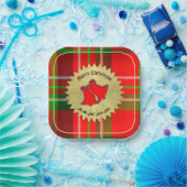 Name - Frohe Weihnachtstypografie Red Green Tartan Pappteller (Party)