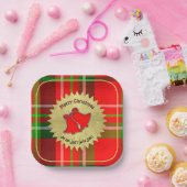 Name - Frohe Weihnachtstypografie Red Green Tartan Pappteller (Party)