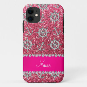 Name Fuchsia pink Glitzer Silberanker Schiffe, wen iPhone 11 Hülle