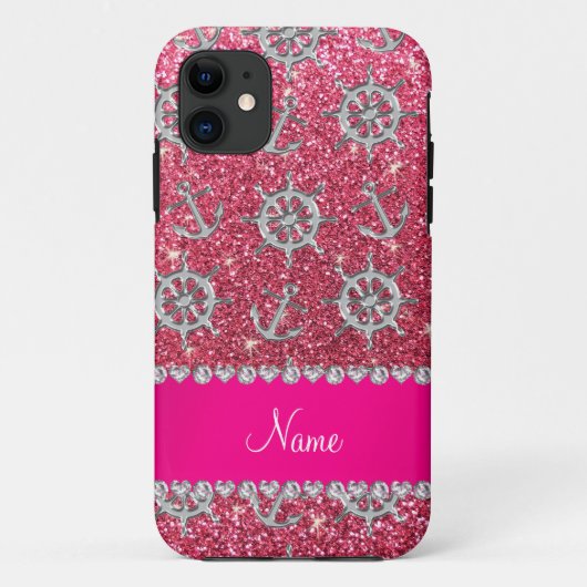 Name Fuchsia pink Glitzer Silberanker Schiffe, wen Case-Mate iPhone Hülle (Rückseite)