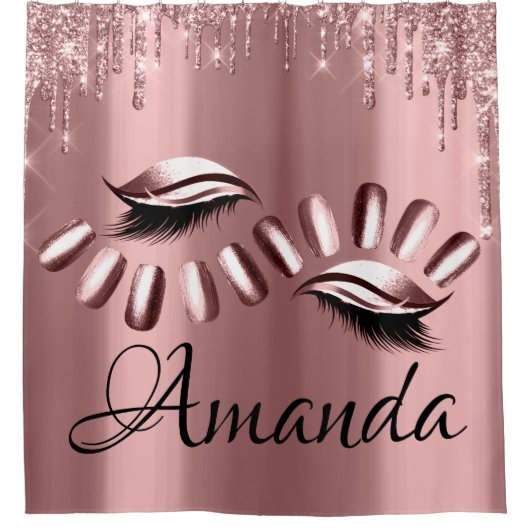 Name Funkelnd Glitzer Tropfen Pink Rose Girly Nail Duschvorhang (Vorderseite)