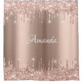 Name Funkelnd Glitzer Tropfen Rosa Rose Blush Brid Duschvorhang (Vorderseite)