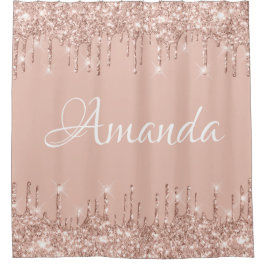 Name Funkelnd Glitzer Tropfen Rosa Rose Girl Blush Duschvorhang