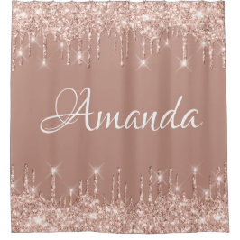 Name Funkelnd Glitzer Tropfen Rosa Rose Girl Blush Duschvorhang