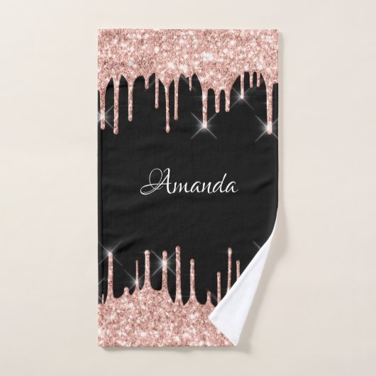 Name Funkelnd Glitzer Tropfen Rosa Rose Gold Black Handtuch (Handtuch)